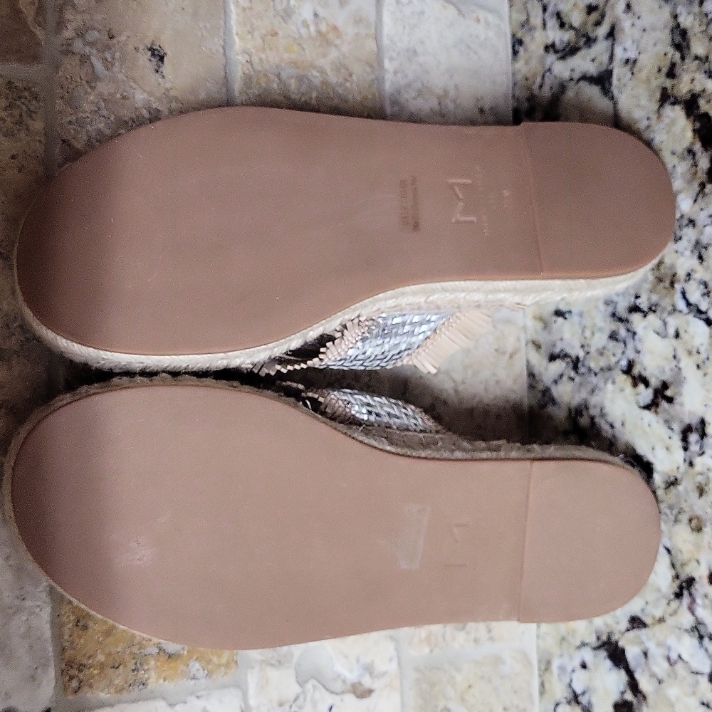 Marc Fisher Beige and Silver Braided Espadrille Slide Sandals - Picture 10 of 10